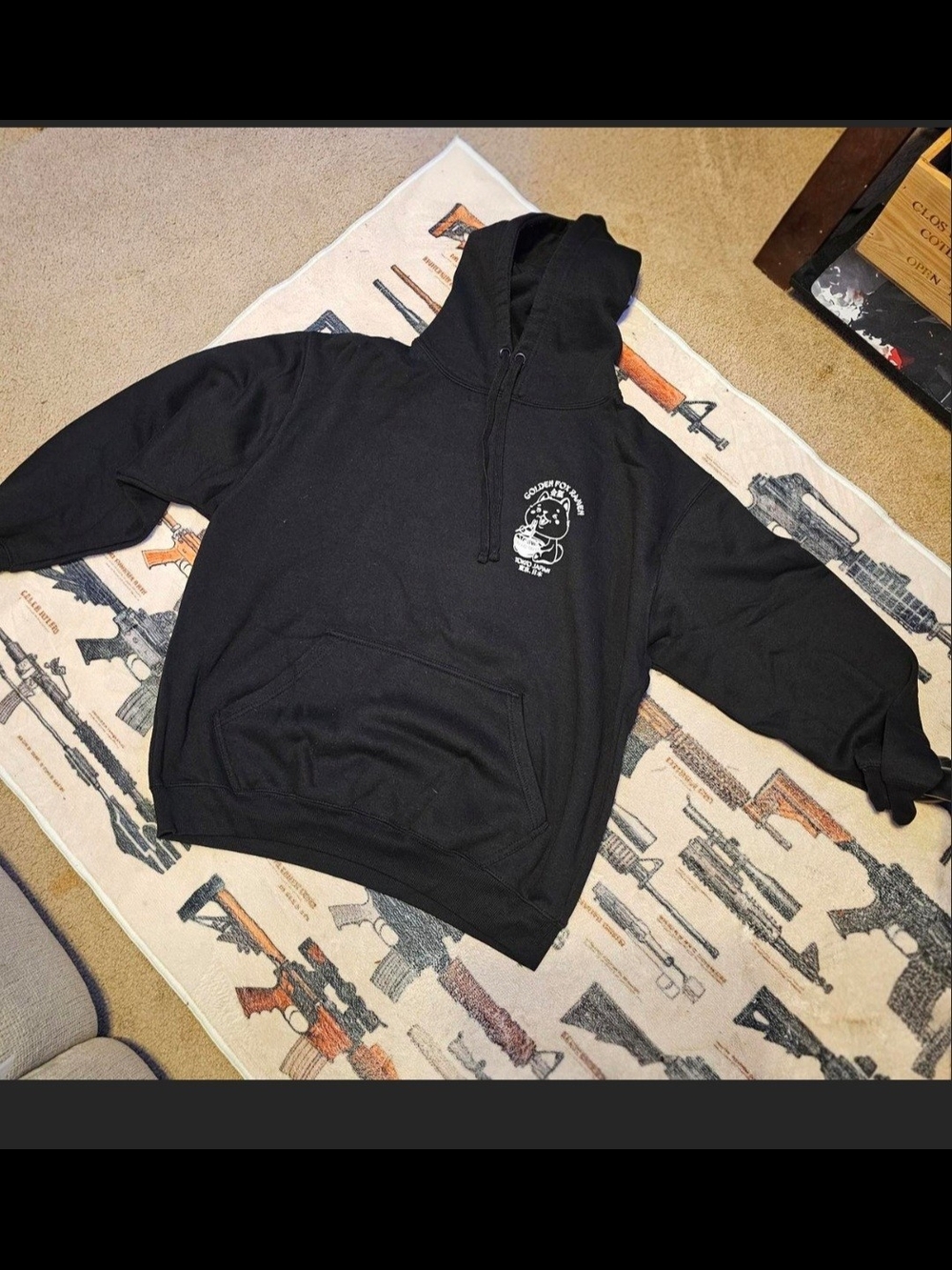 Golden Goose Black Hoodie with White Chest Graphic